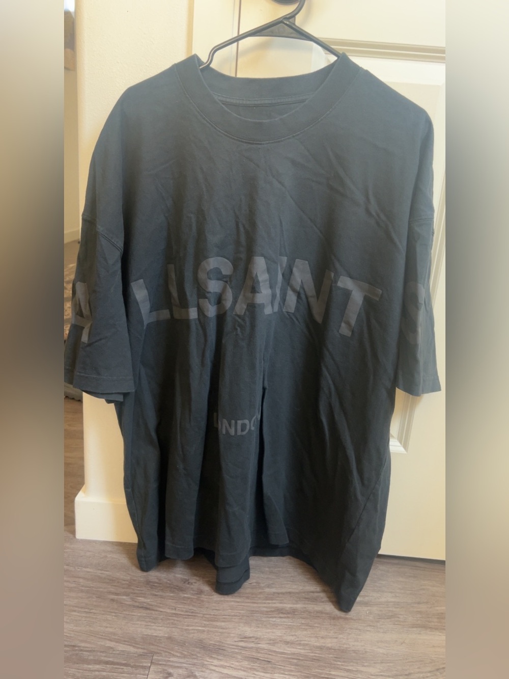 All Saints Black Oversized Logo Short Sleeve Tee